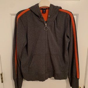 VTG GAP Stretch Women's Zippered Hoodie, Grey w/Orange Hood Lining + Stripes, M